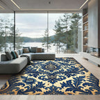 Ornate Royal Blue Floral Damask Rug