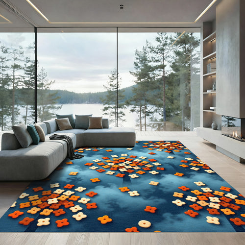 Autumnal Amber Floral Sky Cloud Rug