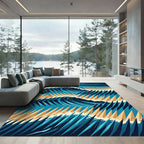 Abstract Geometric Wave Ocean Blue Rug