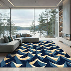 Geometric Navy and Cream Mountain Peak Rug