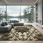 Ornate Golden Celestial Star Filigree Rug