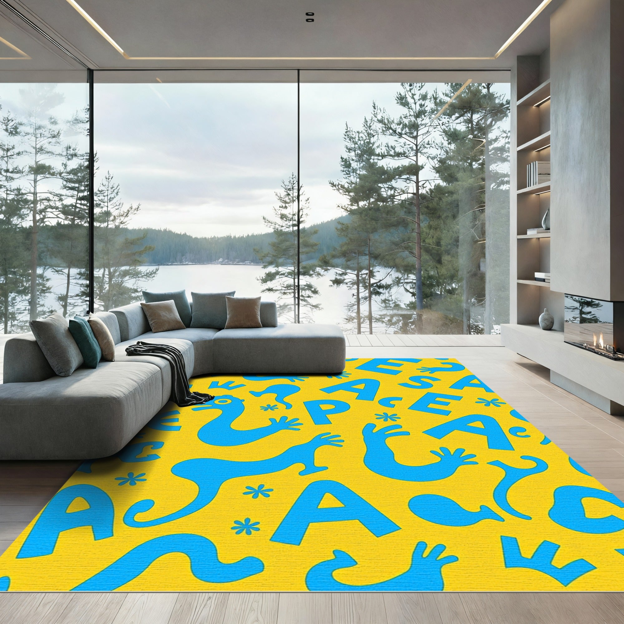 Blue Whimsical Alphabet Creatures Rug