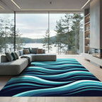 Deep Blue Teal Ocean Waves Rug
