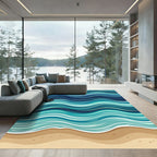 Abstract Oceanic Blue Wave Sandy Shore Rug