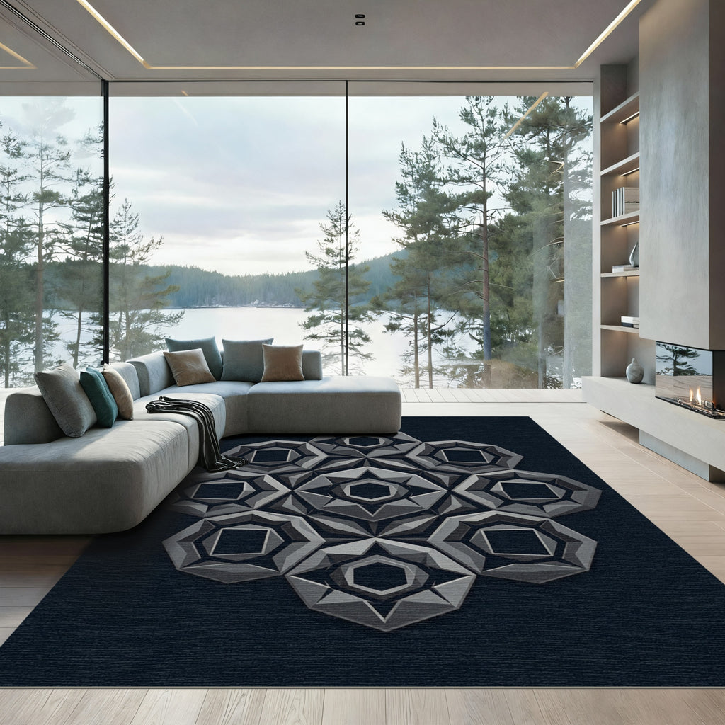 Monochromatic Geometric Medallion Arrangement Rug