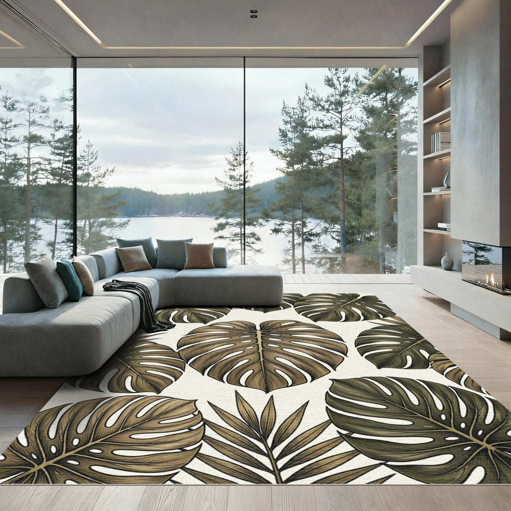 Lush Emerald Monstera Tropical Foliage Rug