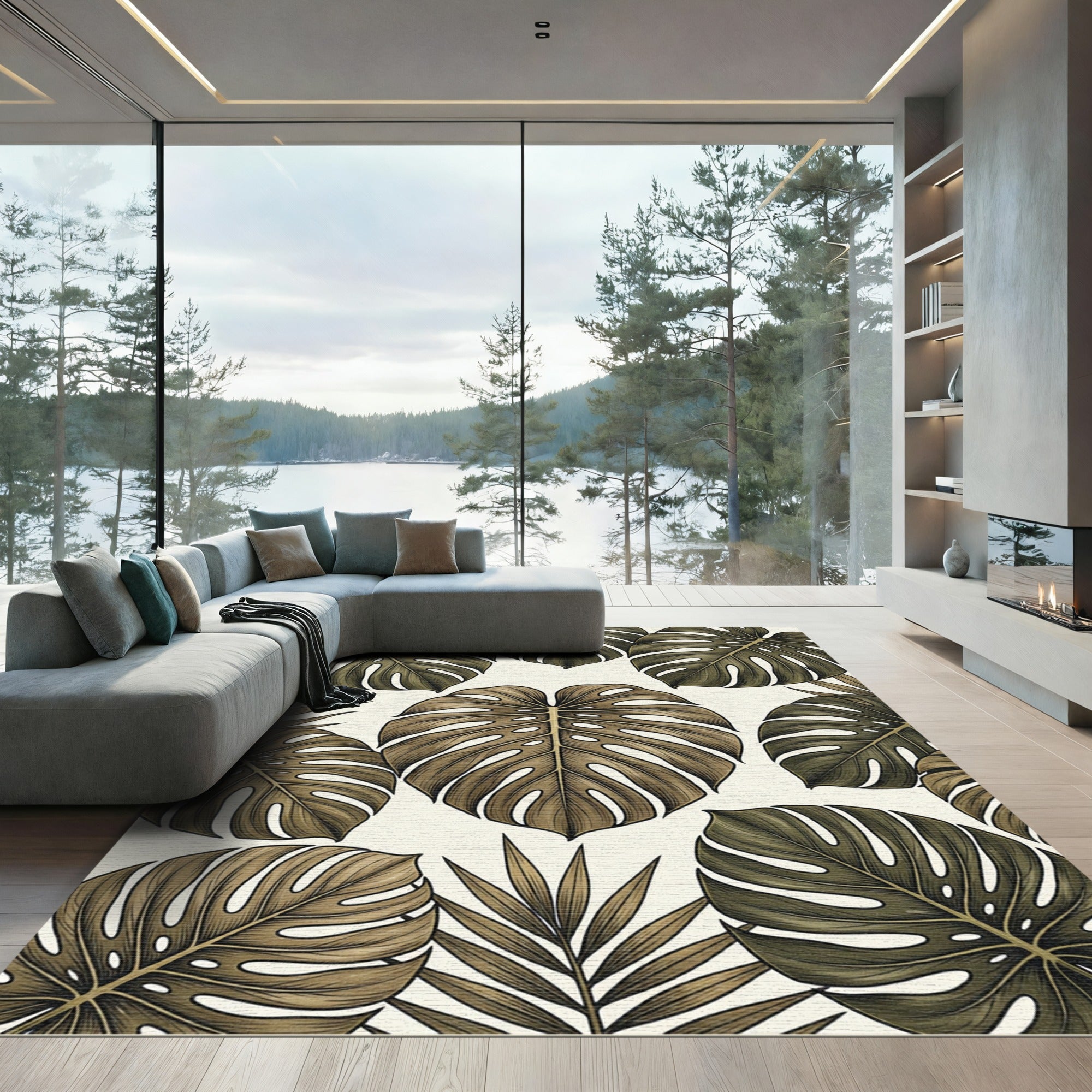 Lush Emerald Monstera Tropical Foliage Rug