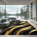 Elegant Black Gold Swirl Ribbons Rug