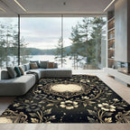 Elegant Gold Floral Baroque Frame Rug
