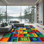 Vibrant Multicolor Geometric Number Grid Room Rug