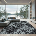 Sophisticated Black and Gray Damask Rug