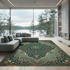 Ornate Sage Verdant Floral Medallion Rug