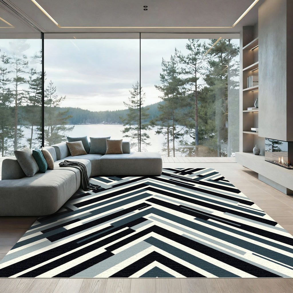 Monochromatic Modern Geometric Interlock Rug