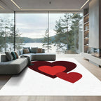 Layered Deep Burgundy and Crimson Hearts Rug