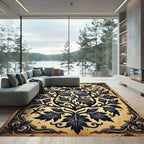 Ornate Charcoal Leaf Crest Archival Rug
