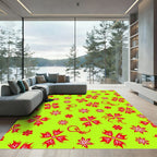 Vibrant Red Exotic Floral Garden Rug