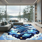 Whimsical Celestial Star and Planet Sky Rug