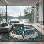 Teal Peacock Compass Medallion Area Rug