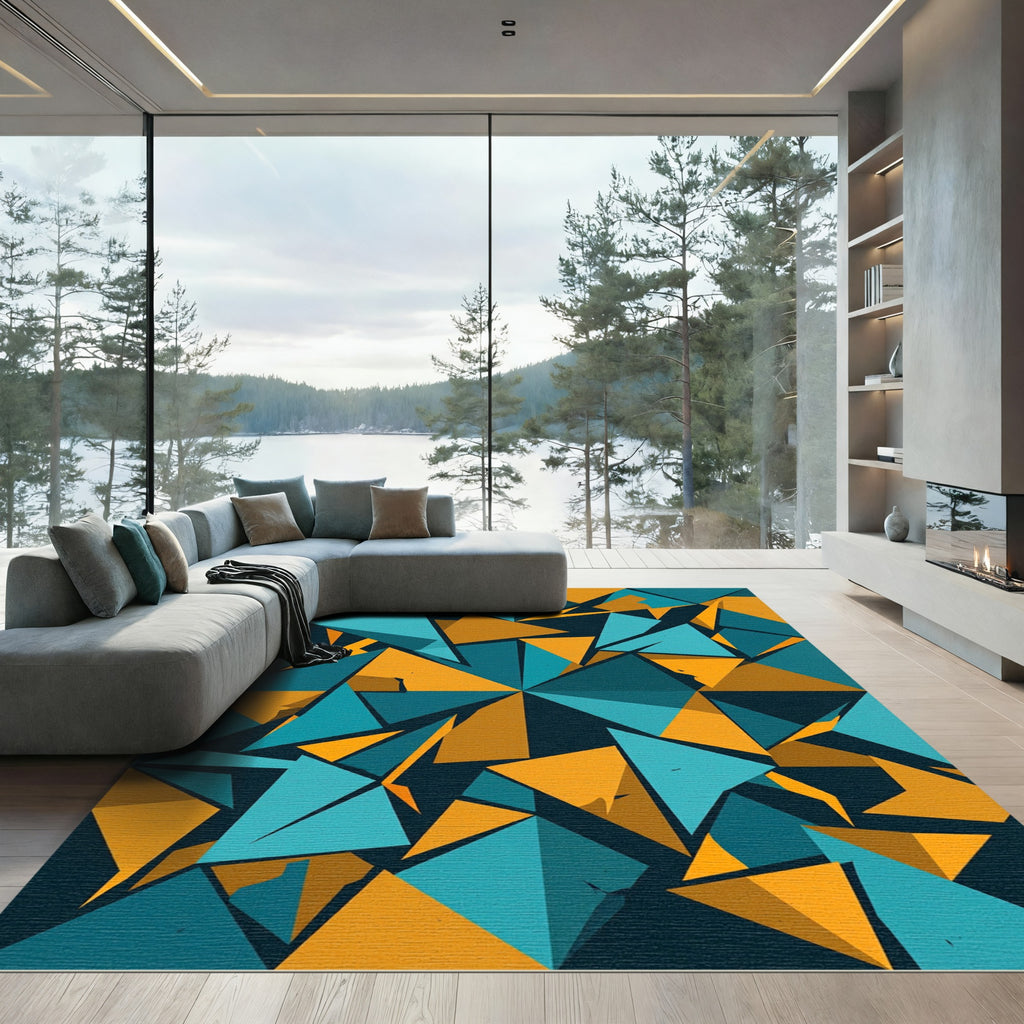 Sharp Teal Orange Geometric Fragments Rug