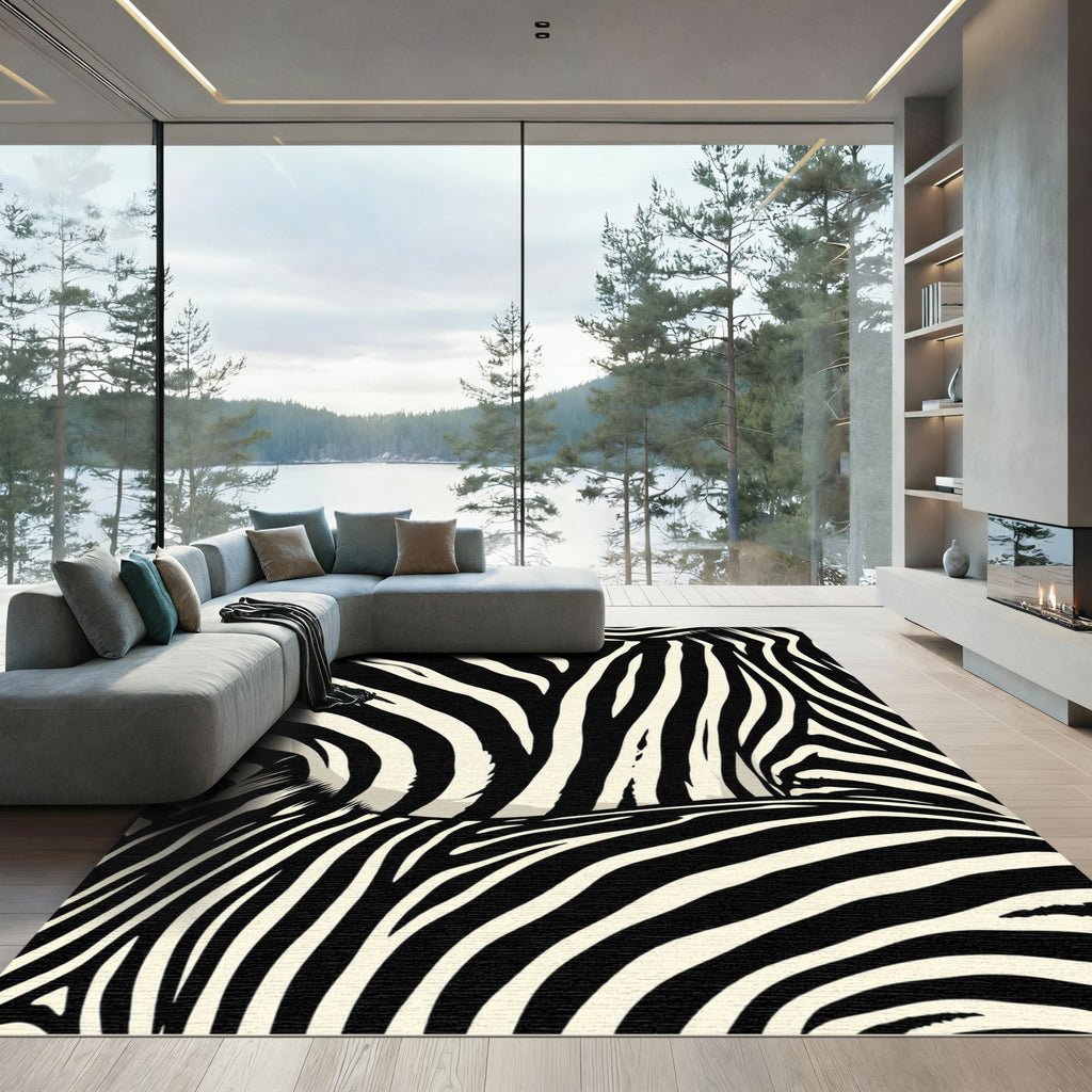 Black Ivory Striped Zebra Hide Rug
