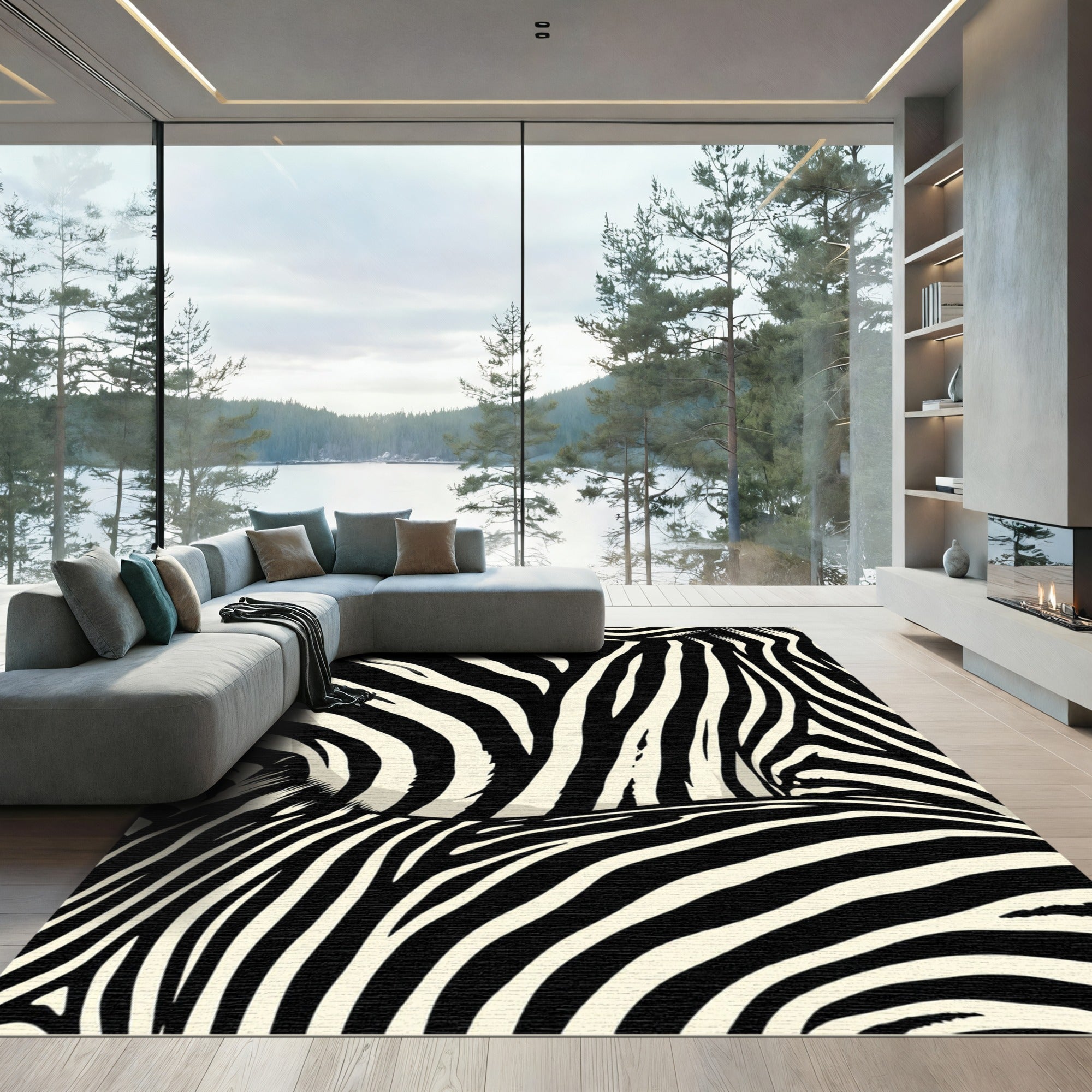 Black Ivory Striped Zebra Hide Rug