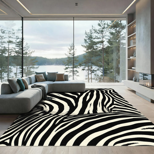 Black Ivory Striped Zebra Hide Rug
