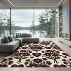 Deep Plum Floral Heart Bouquet Rug