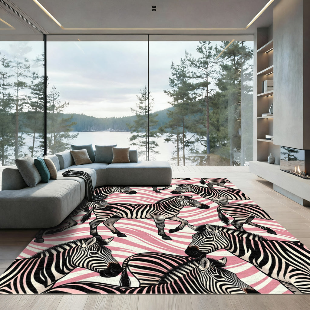Pink Stripes Zebra Herd Rug