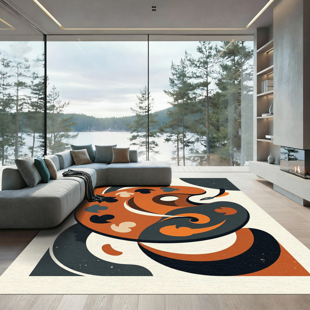 Abstract Burnt Orange Artistic Palette Rug