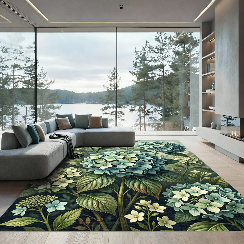 Soft Teal Hydrangeas Floral Collage Rug