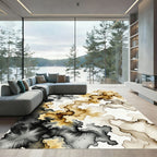 Earthy Ink Splatter Abstract Swirl Rug