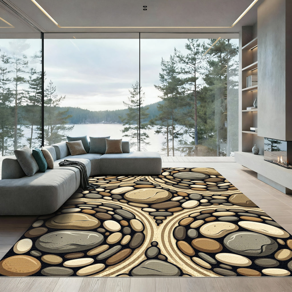 Earthy Zen Stone Pebble Mosaic Rug