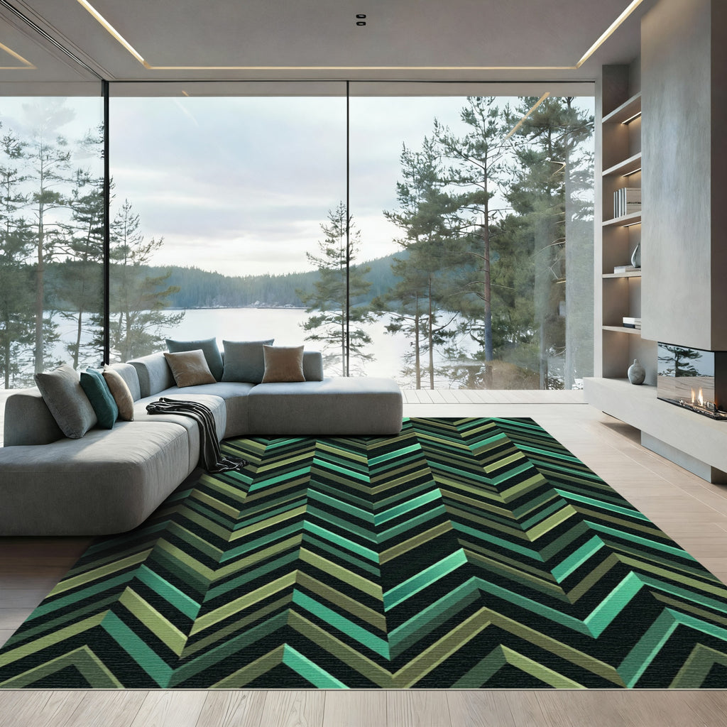Modern Emerald Green Chevron Geometric Rug