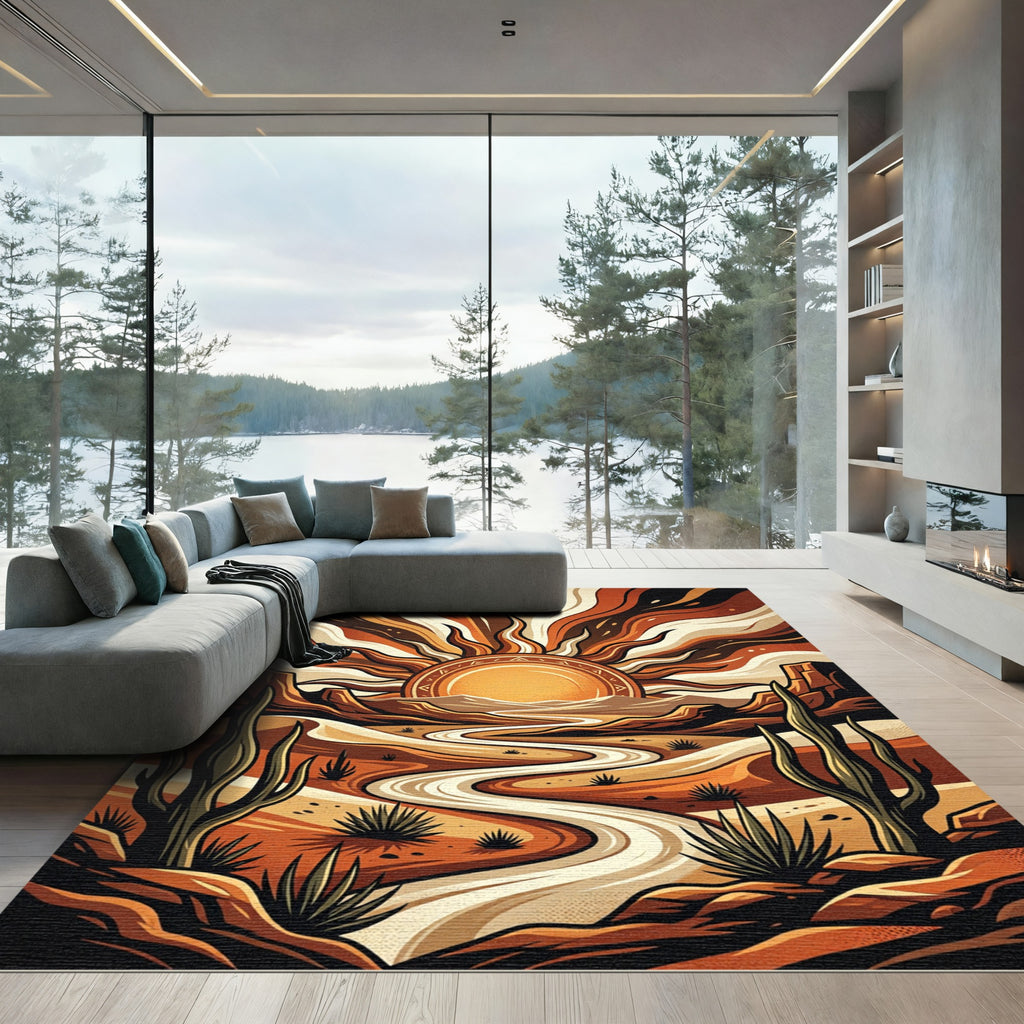 Earthy Desert Sun Canyon Landscape Rug