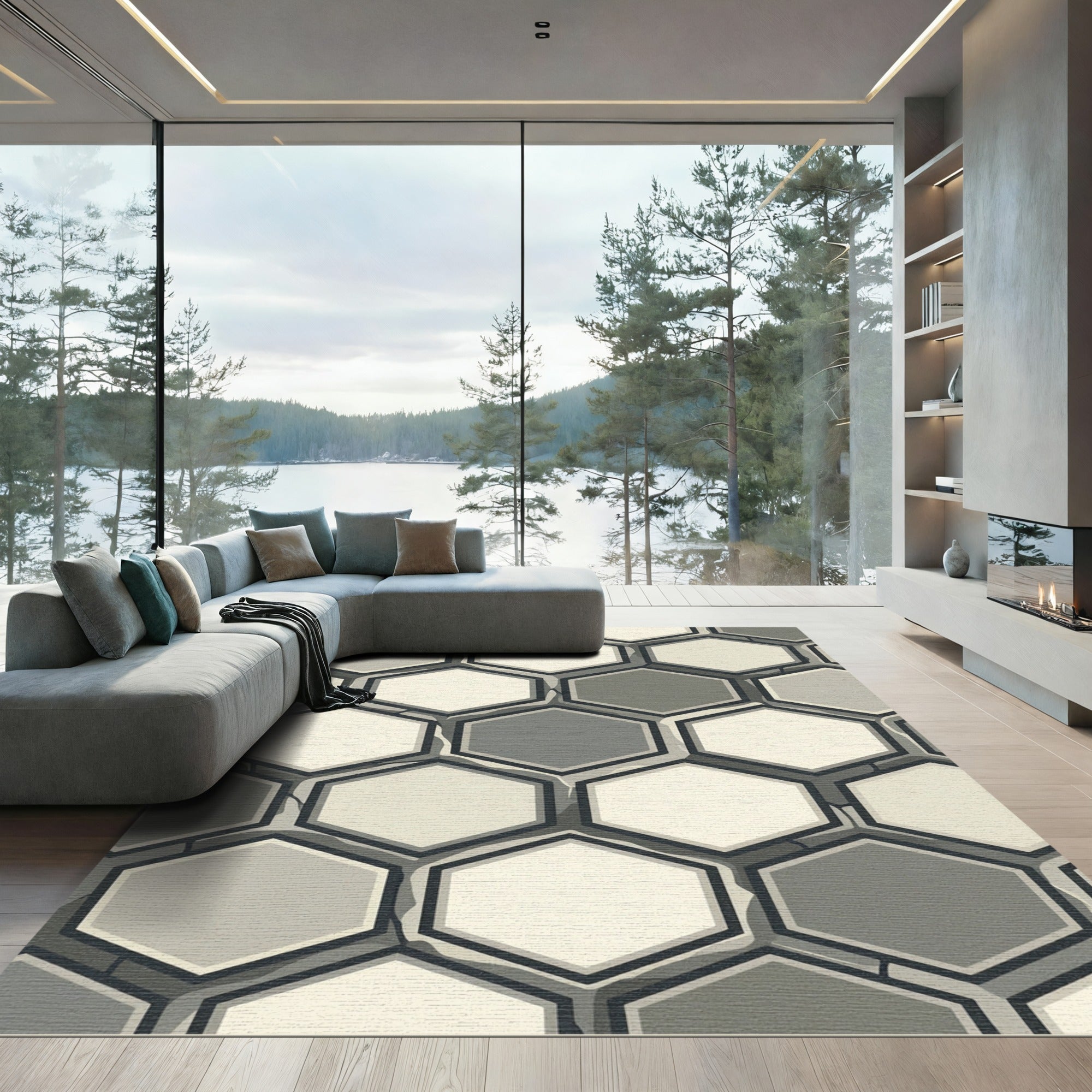 Geometric Hexagon Stone Collage Rug