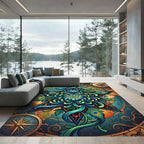 Celestial Teal Lotus Star Map Rug