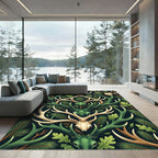 Forest Antler Woodland Symmetry Dark Green Rug