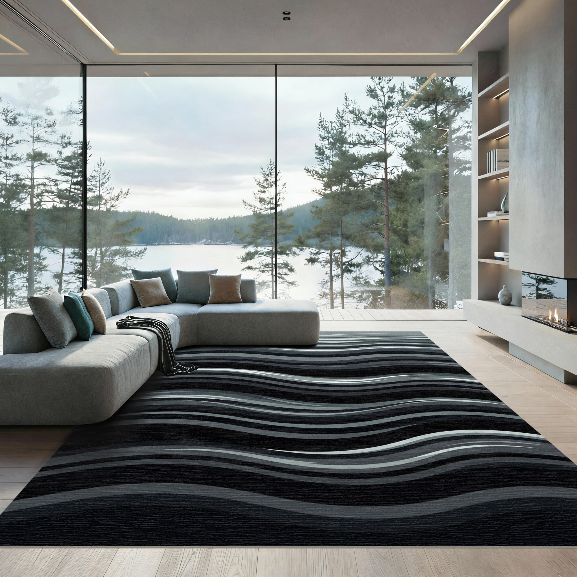 Monochromatic Abstract Wavy Line Rug