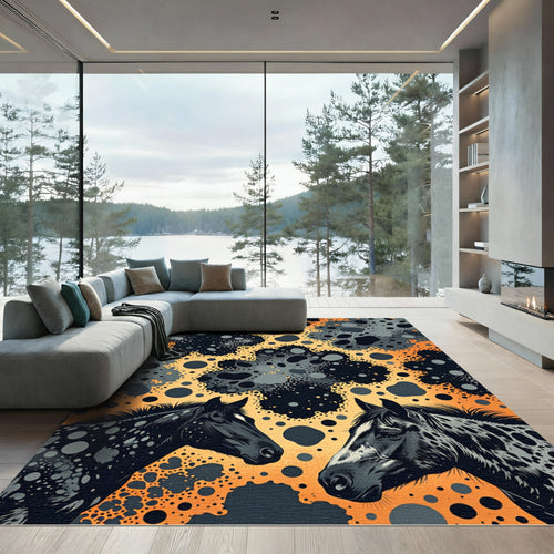 Black Horses Orange Abstract Spot Rug