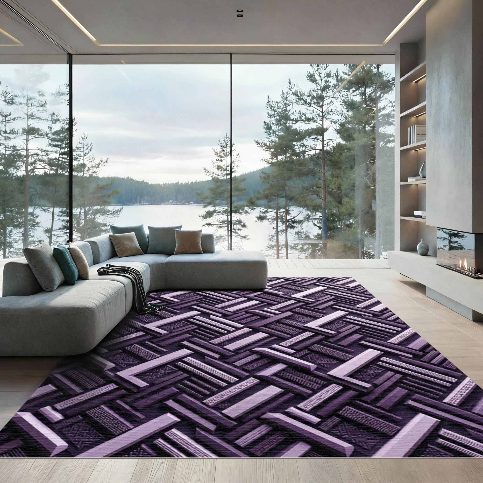 Purple Geometric Interlocking Sticks Rug