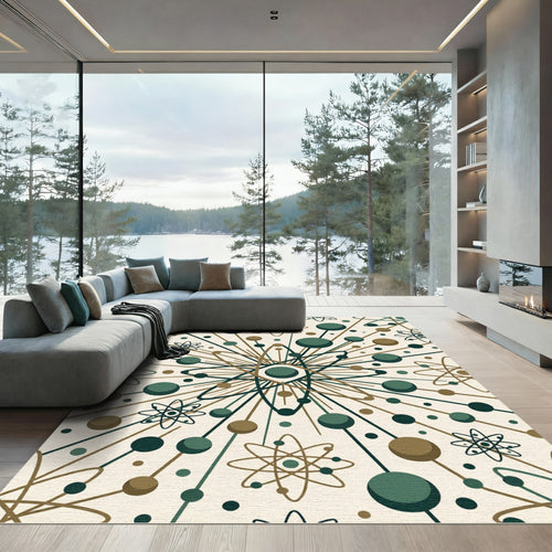 Atomic Midcentury Olive and Gold Burst Rug