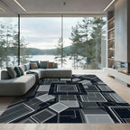 Monochrome Geometric Abstract Cubes Rug