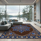 Ornate Royal Blue Gold Floral Medallion Rug