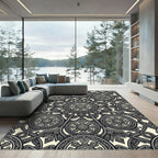 Intricate Silver Medallion Mandala Pattern Rug