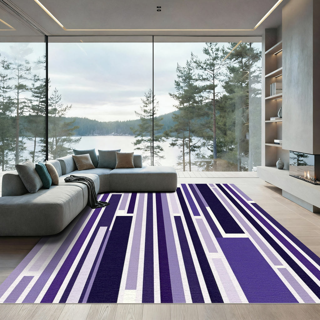 Modern Purple Vertical Striped Abstract Composition Rug
