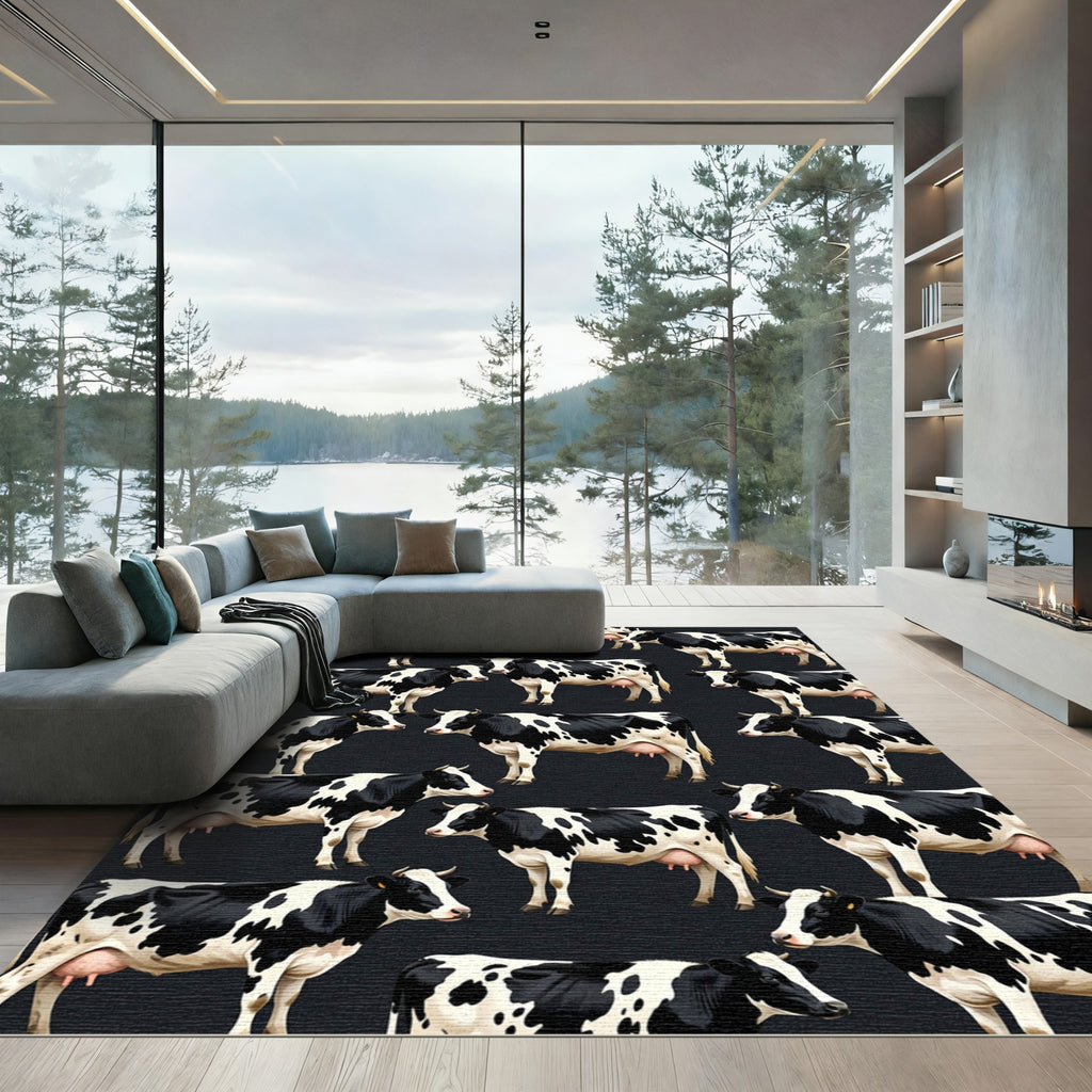 Modern Black and White Holstein Cow Rug