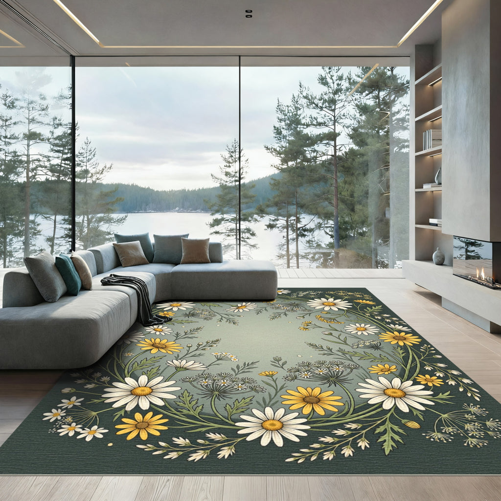 Sage Botanical Meadow Wildflower Wreath Rug