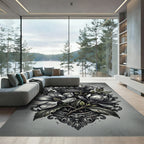 Monochrome Magnolia Crown Embellished Floral Rug