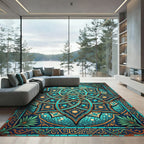 Teal Azure Geometric Star Medallion Rug