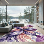 Watercolor Orchid and Petal Abstract Composition Rug